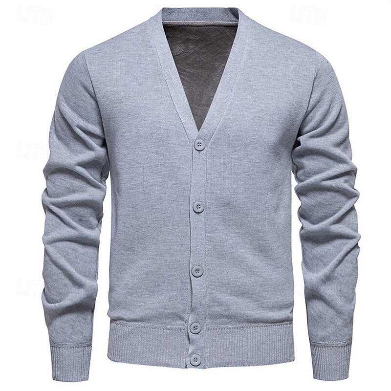 Men's Cardigan Sweater Cardigan Cropped Cardigan Sweater Cropped Sweater Ribbed Knit Regular Tops Button Up Knitted Solid / Plain Color V Neck Stylish Casual Daily Wear Going out Clothing Apparel