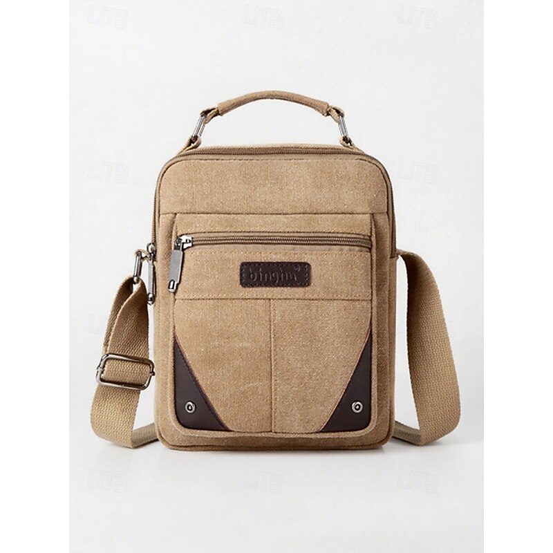 Men's Water-Resistant Canvas Crossbody Messenger Bag with Scratch-Resistant Design, Casual Vintage Style Shoulder Bag for Outdoor, Travel and Daily Use4