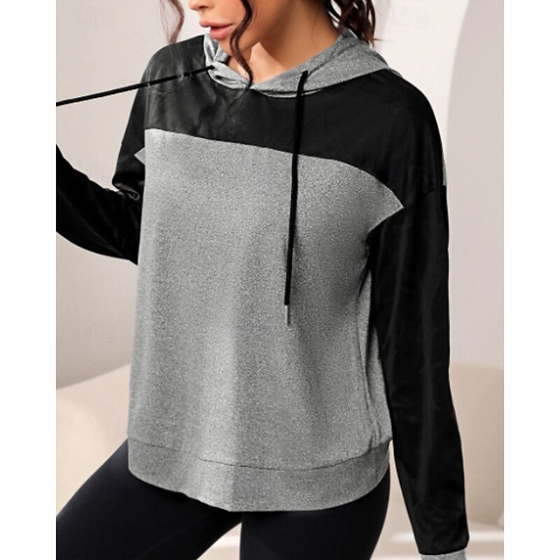 Women's Pullover Hoodie Sweatshirt Hoodies Color Block Streetwear Casual Long Sleeve Hooded Regular Tops Home Street Holiday Patchwork Gray Fall Winter3
