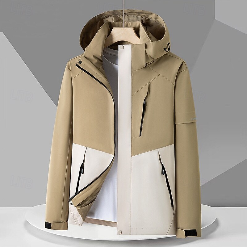 Men's Windbreaker Softshell Jacket Hiking Jacket Outdoor Waterproof Windproof Hiking Outfits Hiking Clothes Spring Autumn / Fall Top Camping / Hiking / Caving Running Patchwork Army Green Green Khaki3