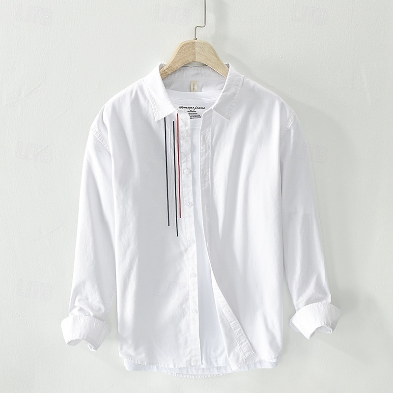 Men's Shirt Summer Shirt Casual Shirt Beach Shirt Button Up Shirt White Pink Gray Light Blue Long Sleeve Plain Lapel Vacation Hawaiian Clothing Apparel 100% Cotton Fashion Casual Comfortable