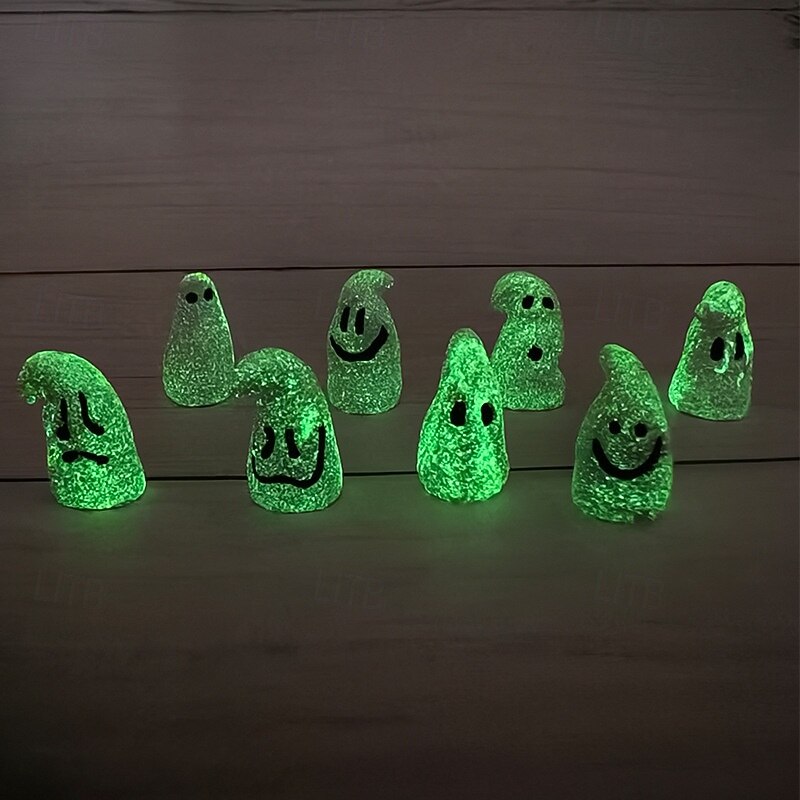 8pcs Halloween Glow in the Dark Mini Ghost Figurines, Halloween Resin Ghost Decorations, Luminous White Ghost Ornaments for Spooky Scene, Party Decor, Haunted House, Tabletop Home Display3