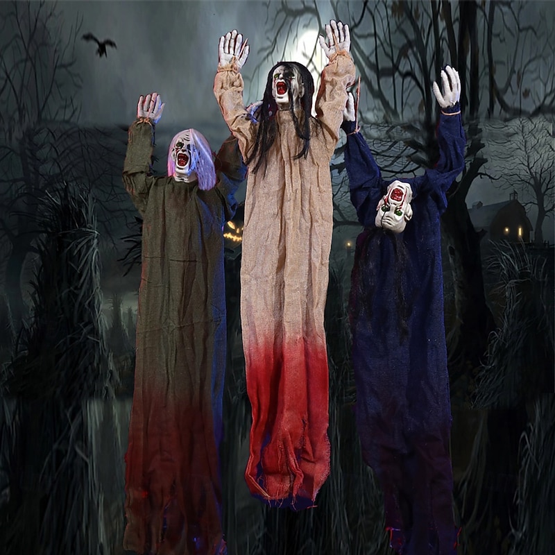 Halloween Hanging Ghosts Decorations, Scary Crawling Haunted Ghost Props with Hair, Creepy Halloween Decor for Indoor Outdoor Horror Party