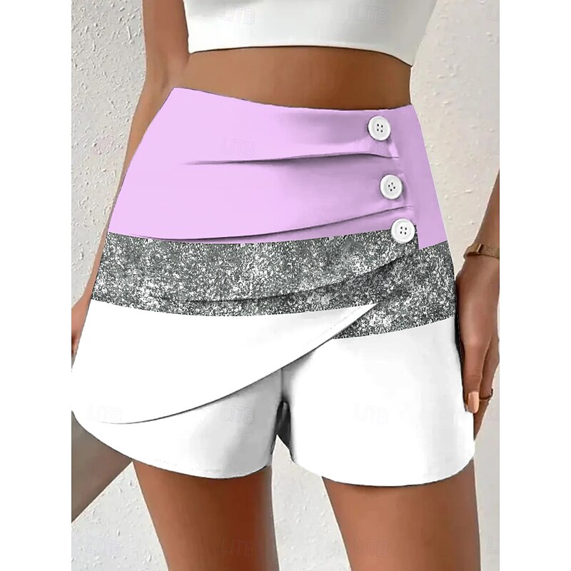 Women's Chinos Shorts Vacation Vintage Ethnic Style Short High Waist Graphic Geometric Color Block Pleated Inelastic Vacation Street Daily Violet Robin's Egg Blue Pink Green Summer Spring Regular Fit3