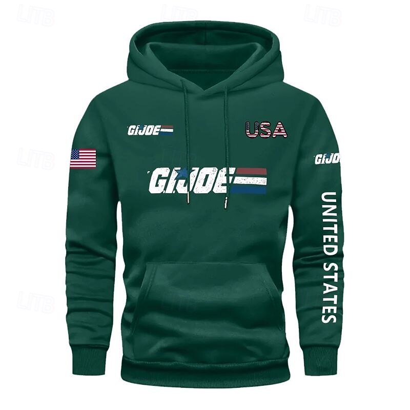 Men's Hoodie Black Army Green Brown Hooded American Flag Pocket Drawstring Front Pocket Sports & Outdoor Daily Holiday Polyester Streetwear Graphic Casual Fall Winter Clothing Apparel Hoodies