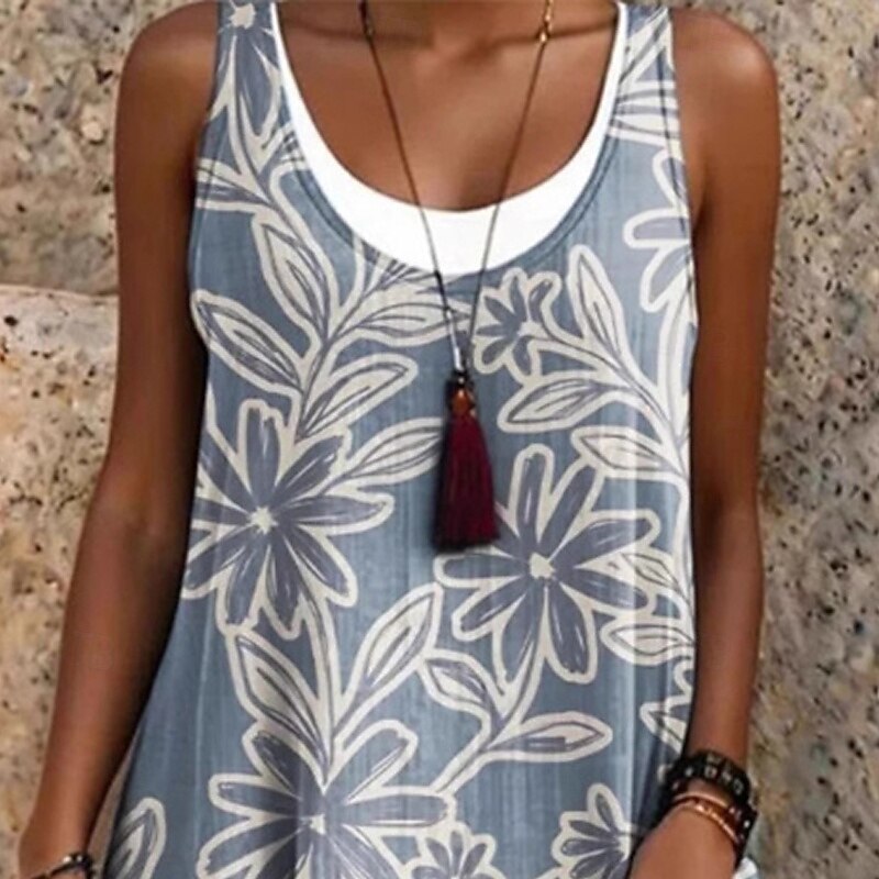 Women's Mini Dress Casual Dress Summer Dress Fashion Modern Daily Beach Weekend Regular Fit Flower Sleeveless Crew Neck Blue Spring Fall2