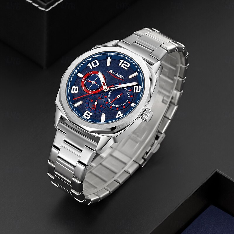 SKMEI Men Quartz Watch Fashion Business Wristwatch Luminous Calendar Waterproof World Time Steel Watch3