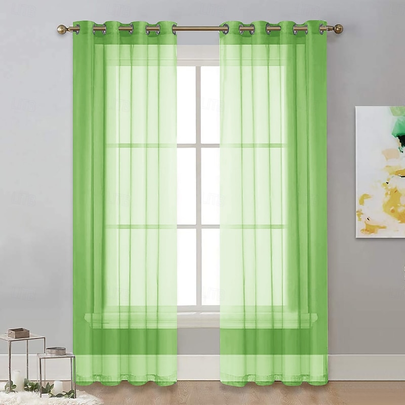 Curtain Drapes Solid Color Grommet Top Polyester Semi-Blackout Curtains - Sheer Drapes for Living Room, Bay Window, and Balcony Decor4