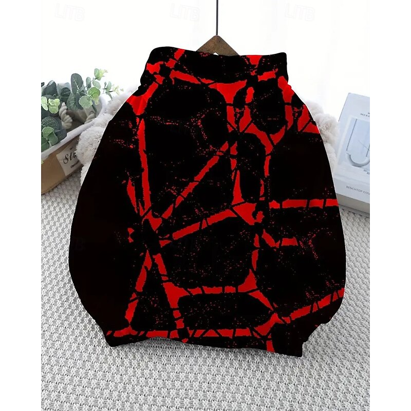 Halloween Boys' 3D Geometric Hoodie Long Sleeve Spring Fall Fashion Streetwear Kids 4-12 Years Hooded Outdoor Casual Daily Regular Fit4