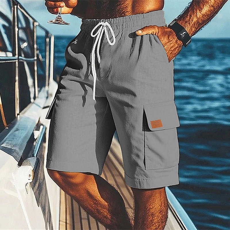 Men's Shorts Linen Shorts Summer Shorts Beach Shorts Pocket Elastic Waist Drawstring Plain Comfort Breathable Short Vacation Holiday Beach Hawaiian Boho Black White4
