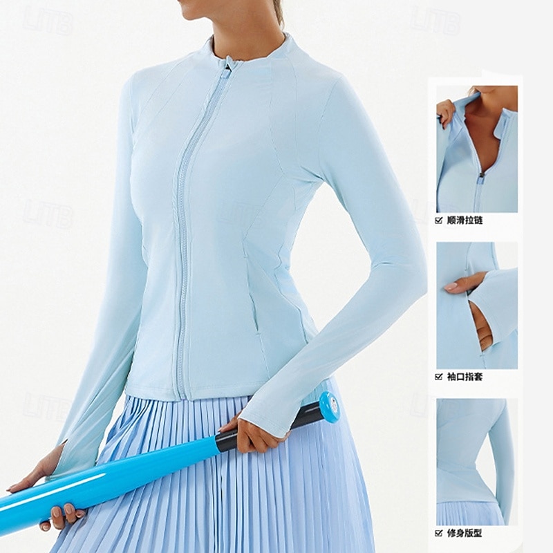 Women's Workout Jacket Stretchy Breathable Full Zip Long Sleeve Sports Solid Color Top For Gym Dance Athletic Tight Fit Activewear2