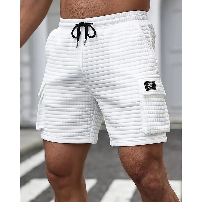 Men's Waffle Shorts Cargo Shorts Shorts Summer Shorts Casual Shorts Pocket Elastic Waist Drawstring Plain Comfort Breathable Short Outdoor Vacation Sport Casual Black White Micro-elastic