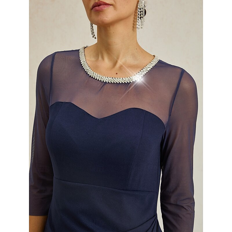 Women's Maxi Dress Sheath Dress Elegant Party Formal Solid Color 3/4 Length Sleeve Crew Neck Navy Blue Summer Spring Fall2