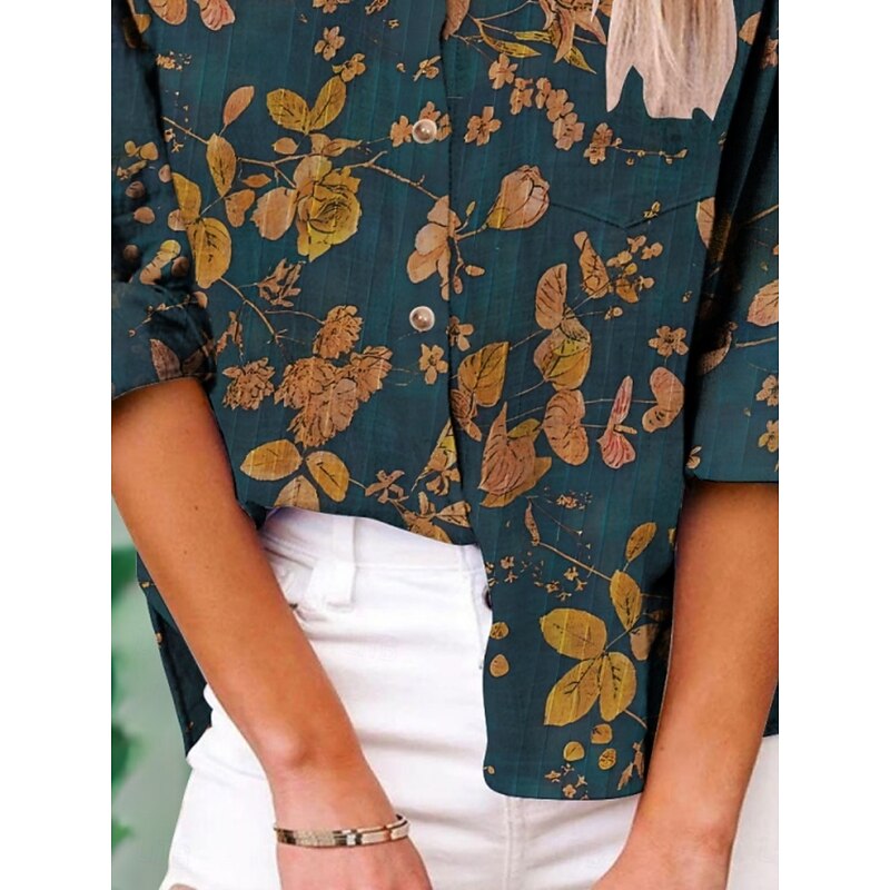 Women's Shirt Floral Active Daily Stylish Long Sleeve Shirt Collar Regular Tops Daily Holiday Buttons Print Blue Summer Spring Fall3