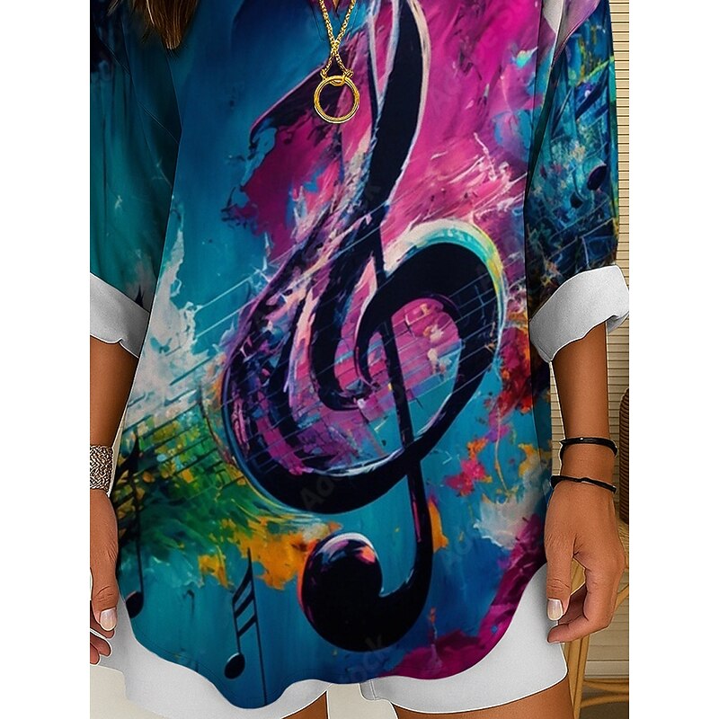 Music Festival Women's Blouse Ombre Graphic Geometric Elegant Vintage Tropical Long Sleeve V Neck Regular Tops Daily Holiday Print Yellow Red Purple Summer Spring3