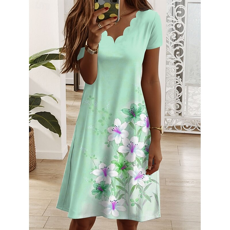 Women's Mini Dress Casual Dress T Shirt Dress Tee Dress Sundress A Line Dress Elegant Vacation Casual Regular Fit Floral Graphic Short Sleeve V Neck Pink Blue Purple Green Summer Spring3