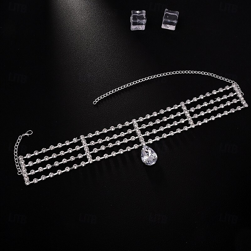 Choker Necklace Rhinestones Women's Luxury Tassel Layered Wedding Drops Necklace For Wedding Party Prom3