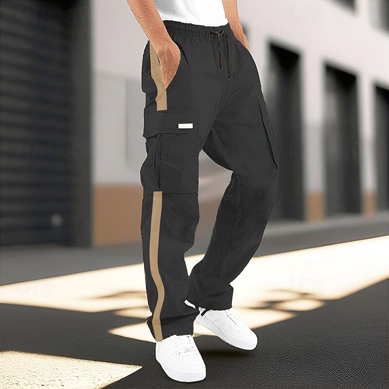 Men's Cargo Pants Trousers Elastic Waist Drawstring Multi Pocket Plain Wearable Outdoor Daily Camping & Hiking Fashion Classic Black / Red Black-White4