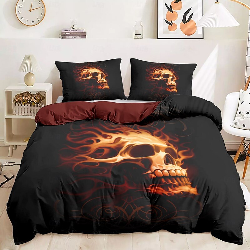 Halloween Duvet Cover Fire Tiger by Tom Wood Bedding Set 3-Piece Comforter Cover Set with Zipper Closure, Soft and Lightweight, Holiday Bedroom Decoration