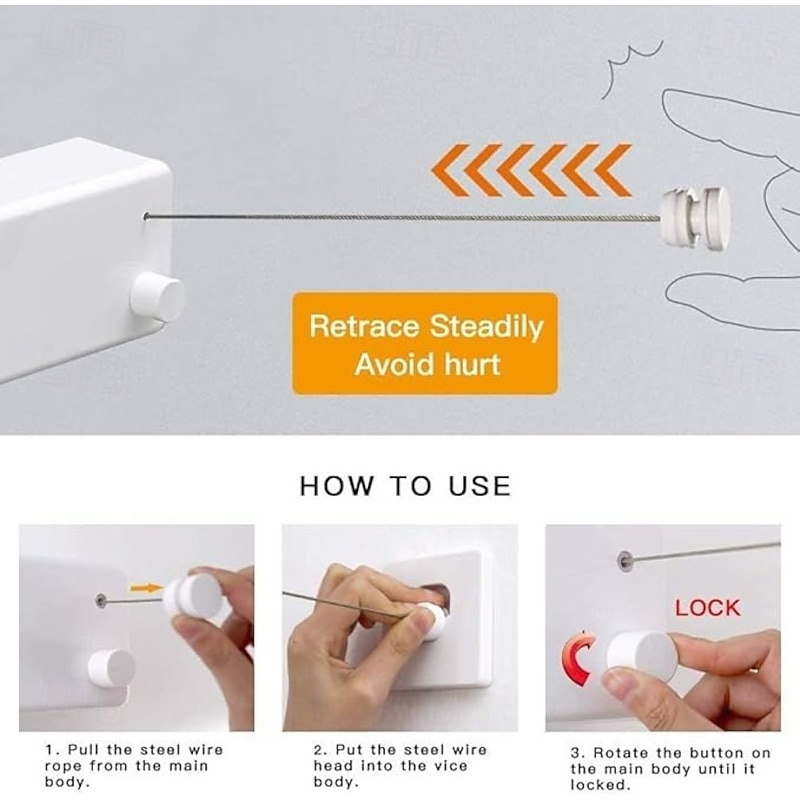 Retractable Clothesline Clothes Line Retracting Indoor Clothes Drying Line No Drill Wall-Mounted Invisible Folding Laundry String Steel Wire for Balcony and Home Use3