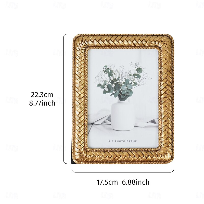 Modern Resin Photo Frame with Gold Woven Pattern Border, Decorative Tabletop Picture Frame for Bedroom, Office, Living Room, Available in Multiple Styles for Home and Desk Decor4