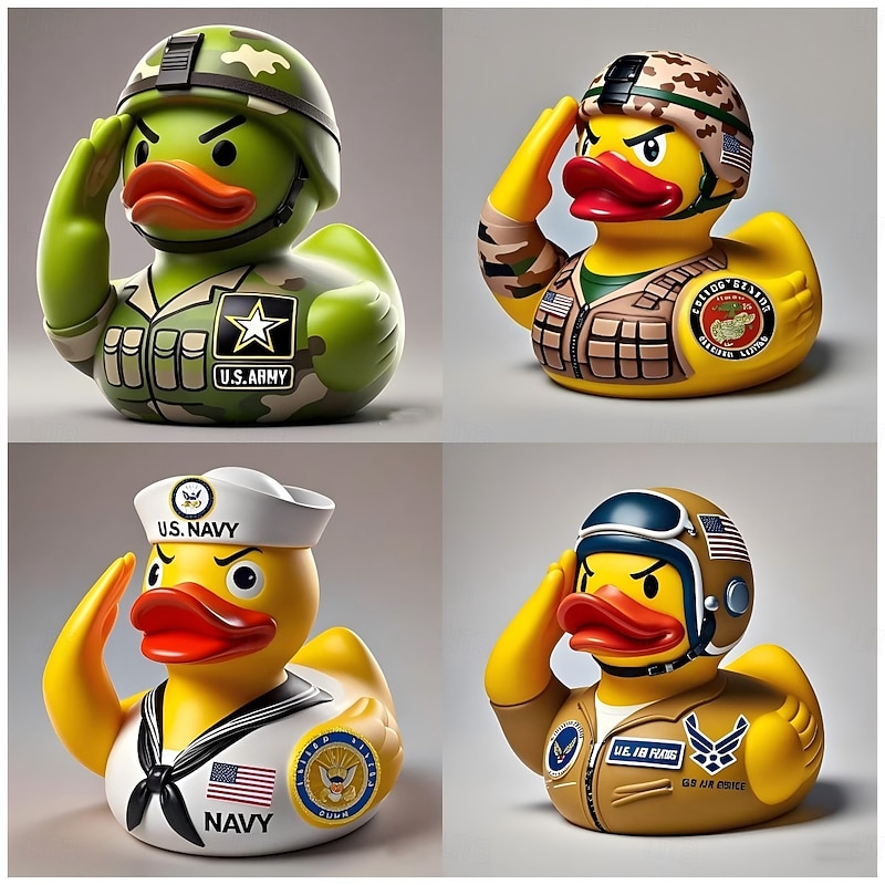 Veteran Tribute Duck Resin Duck Statue Figurine, Soldier Military Duck Decor for Shelf or Desk, Patriotic Army Duck Ornament Gift for Veterans or Collectors