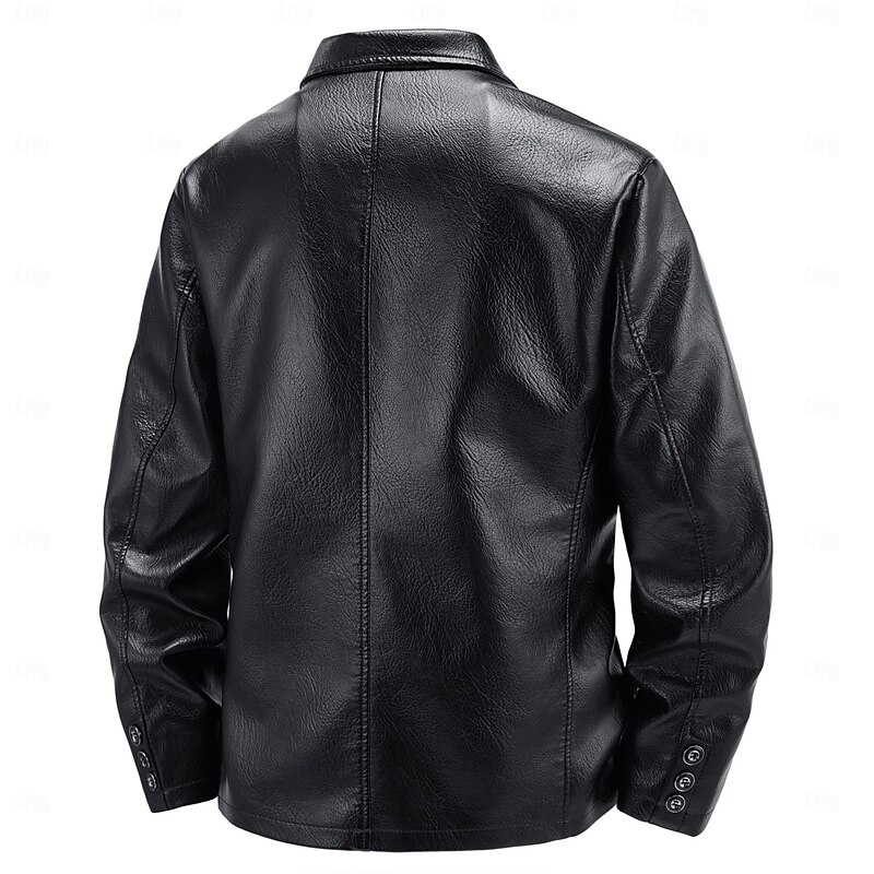 Men's Faux Leather Jacket Blazer Jacket Formal Office Casual Daily Pocket Punk Fashion Spring & Summer PU Leather Synthetic Leather Solid Color Pocket Comfy Single Breasted Blazer Black Coffee4