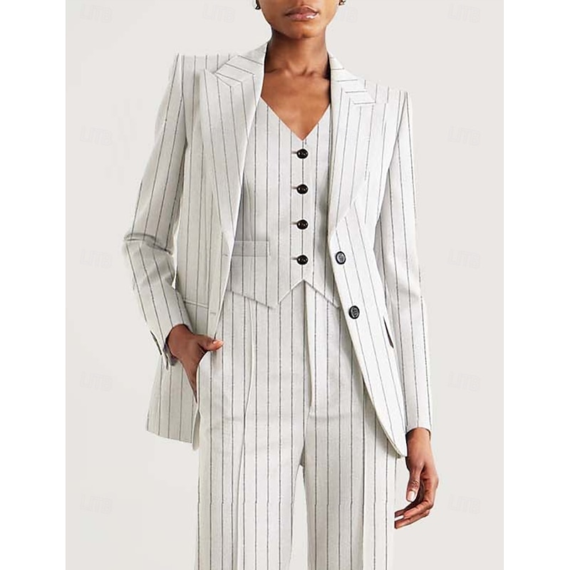 Women's Pinstriped Blazer Sport Coat Formal Wedding Guest Elegant Long Sleeve Peak Lapel Single Breasted4