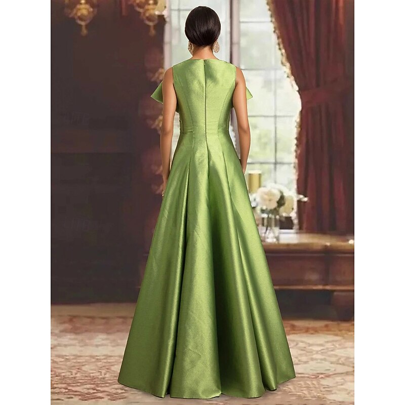 A-Line Evening Gown Elegant Dress Formal Wedding Floor Length Off Shoulder V Neck Stretch Satin with Pocket3