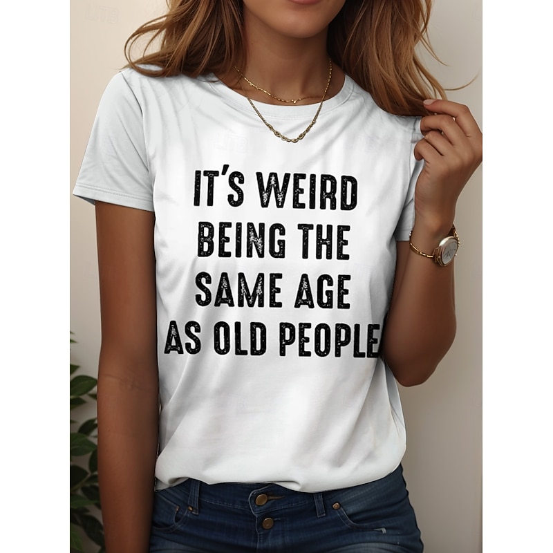 Oktoberfest Women's T Shirt Graphic Letter Vintage Stylish Classic Short Sleeve Crew Neck Regular Tops Daily Weekend Print Black White Pink Blue Purple Summer Spring IT'S WEIRD BEING THE SAME AGE AS