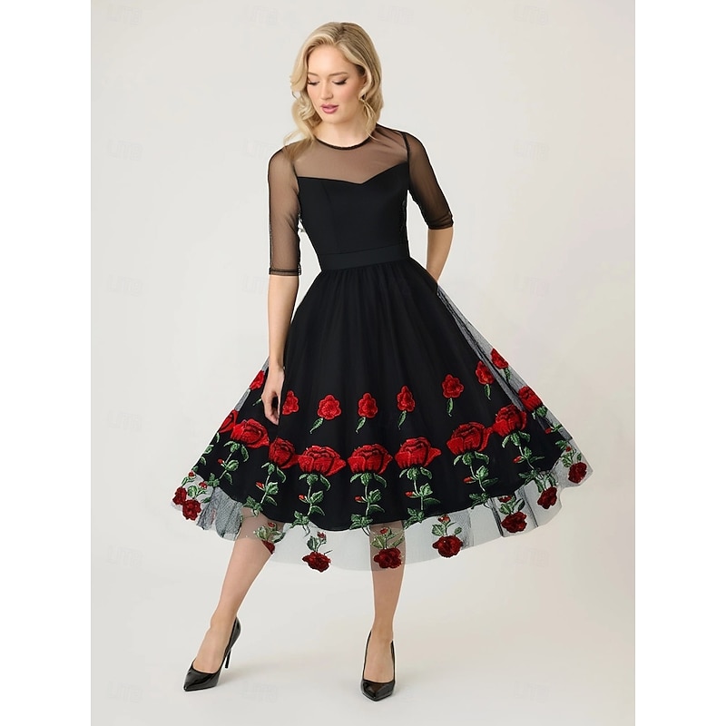 Retro Vintage 1950s Cocktail Dress Vintage Dress Dress Women's A-Line Round Neck Carnival Casual Daily Dress - Main Image