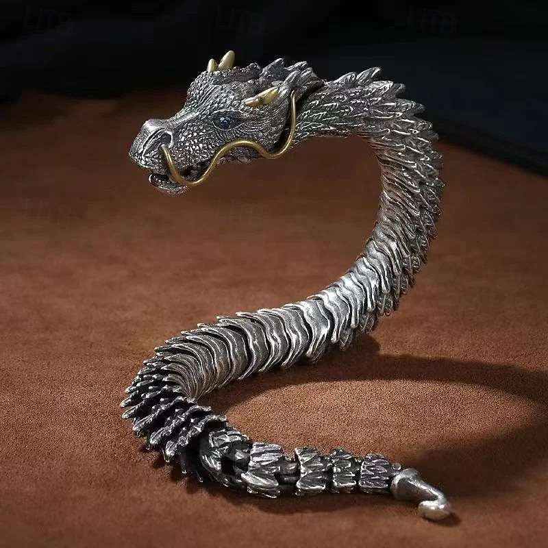 Silver Handmade Dragon Chain Bracelet Vintage Bold Dragon Bone Design for Men Trendy Cool Masculine Bracelet Elegant High-End Feel Fashion Accessory2