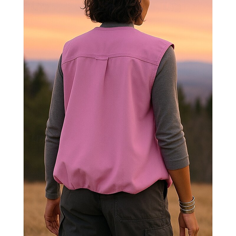 Women's Hiking Vest Cargo Vest Sleeveless Vest Outdoor Lightweight Breathable Zipper Polyester Black Pink Army Green Hunting Fishing Climbing2