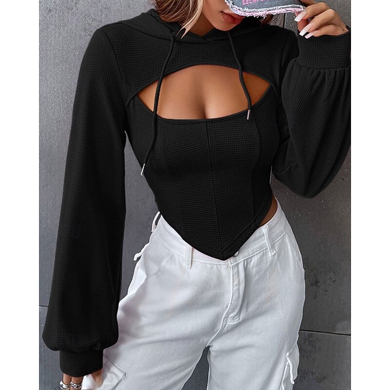 Women's Pullover Hoodie Sweatshirt Hoodies Plain Fashion Streetwear Long Sleeve Hooded Regular Tops Street Going out Black Fall4