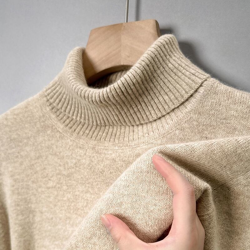 Men's Pullover Sweater Jumper Knit Sweater Ribbed Knit Regular Tops Knitted Plain Turtleneck Fashion Basic Vacation Daily Wear Clothing Apparel Winter Autumn Camel Wine M L XL