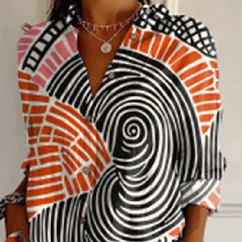 Women's Shirt Geometric Vintage Stylish Long Sleeve V Neck Regular Tops Daily Holiday Going out Buttons Print Black Summer2