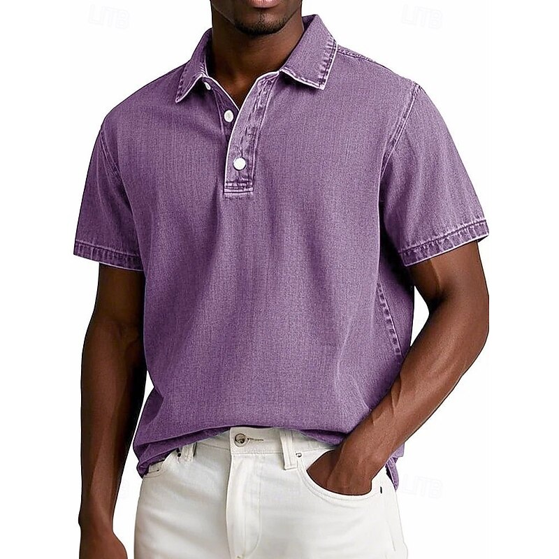 Men's Shirt Popover Shirt Summer Shirt Casual Shirt Light Pink Black Light Green Dark Navy Blue Short Sleeve Plain Polo Collar Outdoor Work Clothing Apparel Polyester Sports Casual3