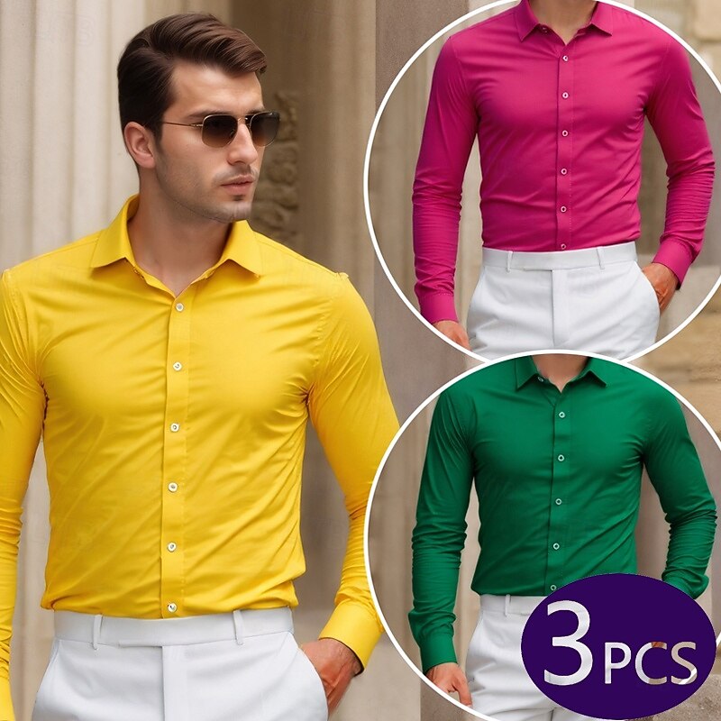 Men's Shirt Dress Shirt Tuxedo Shirts Solid / Plain Color Office & Career Daily Wear Green+Pink+Orange Green+Pink+Yellow Green+Orange+Yellow Pink+Orange+Yellow Long Sleeve Shirt Collar All Seasons