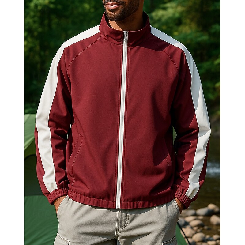 Men's Sport Sweatshirt Outdoor Waterproof Windproof Hiking Outfits Hiking Clothes Spring Autumn / Fall Top Camping / Hiking / Caving Running Patchwork Black Red Blue3