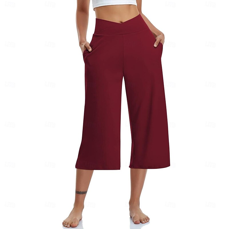 Women's Capri Pants Slacks Casual Athletic Calf-Length Natural Plain Side Pockets Comfy Breathable Yoga Casual Daily Apricot Dark Brown Black White Spring Fall Loose Fit4