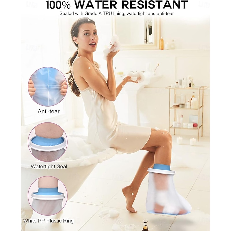 Waterproof Foot Cover for Shower Adult, Foot Cast Covers with Non-Slip Padding Bottom, Watertight Ankle Foot Cast Protector for Surgery Bandage Dressing Wound, Reusable3