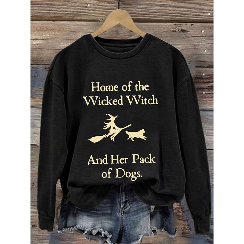 Halloween Women's Sweatshirts Witch Graphic Letter Casual Long Sleeve Crew Neck Regular Tops Street Dailywear Casual Print Black White Orange Green Fall Winter2