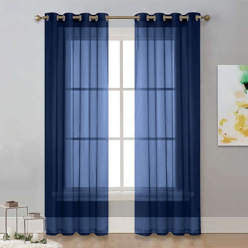 Curtain Drapes Solid Color Grommet Top Polyester Semi-Blackout Curtains - Sheer Drapes for Living Room, Bay Window, and Balcony Decor2