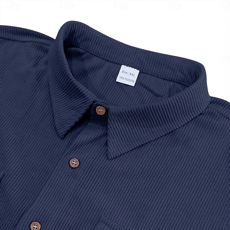 Men's Shirt Summer Shirt Casual Shirt Corduroy Shirt Button Up Shirt Cargo Shirt Black White Navy Blue Sky Blue khaki Short Sleeve Stripes Lapel Casual Daily Front Pocket Clothing Apparel Fashion4