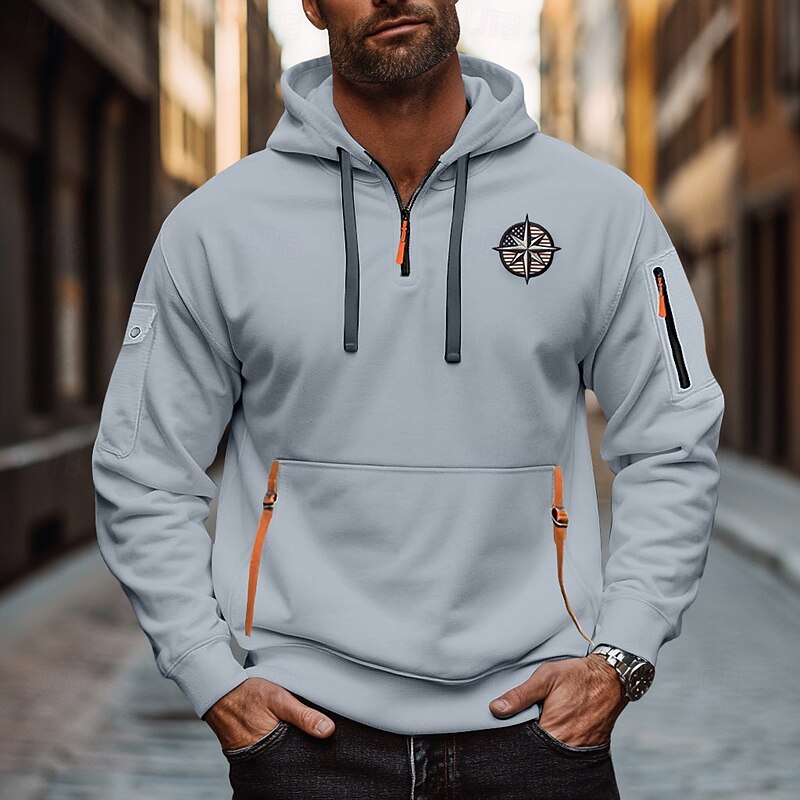 Men's Hoodie Quarter Zip Hoodie Black White Wine Navy Blue Royal Blue Hooded Plain Zip Up Front Pocket Tactical Sports & Outdoor Casual Streetwear Cool Sportswear Spring &  Fall Clothing Apparel4