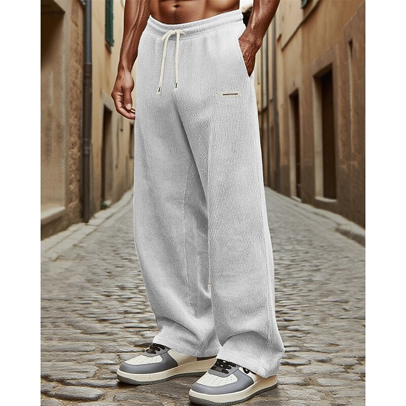 Men's Sweatpants Corduroy Pants Trousers Casual Pants Straight Leg Sweatpants Pocket Elastic Waist Drawstring Plain Comfort Sports Outdoor Daily Fashion Casual Black White Micro-elastic2