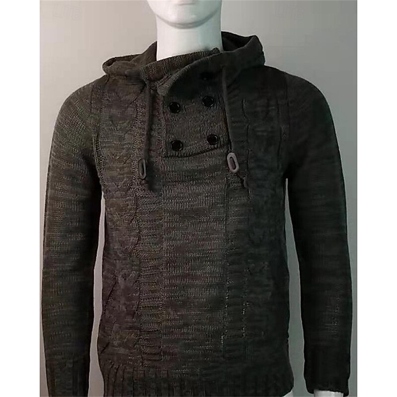 Men's Pullover Sweater Jumper Knit Sweater Ribbed Knit Regular Tops Knitted Plain Hooded Fashion Basic Vacation Daily Wear Clothing Apparel Fall Winter Wine Blue S M L4
