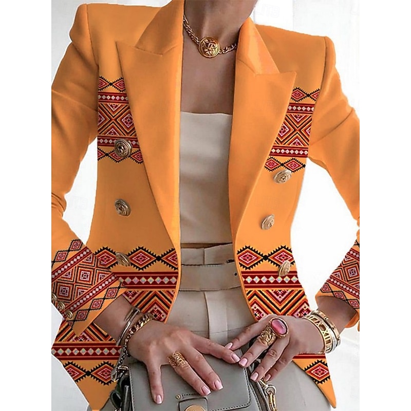 Women's Blazer Comfortable Breathable Pocket Buttons Print Fashion Casual Geometric Office Street Casual Daily Wear Single Breasted Regular Turndown Regular Fit Long Sleeve Outerwear Pink Purple