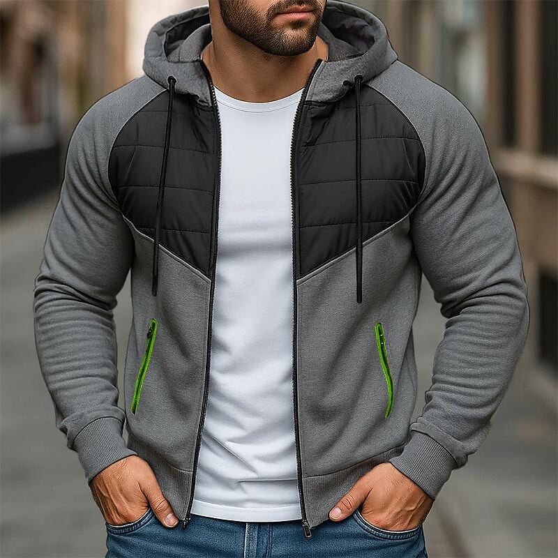 Men's Hoodie Full Zip Hoodie Black Dark Gray Gray Hooded Plain Patchwork Color Block Sports & Outdoor Casual Daily Streetwear Cool Sportswear Fall Winter Clothing Apparel Hoodies Sweatshirts2