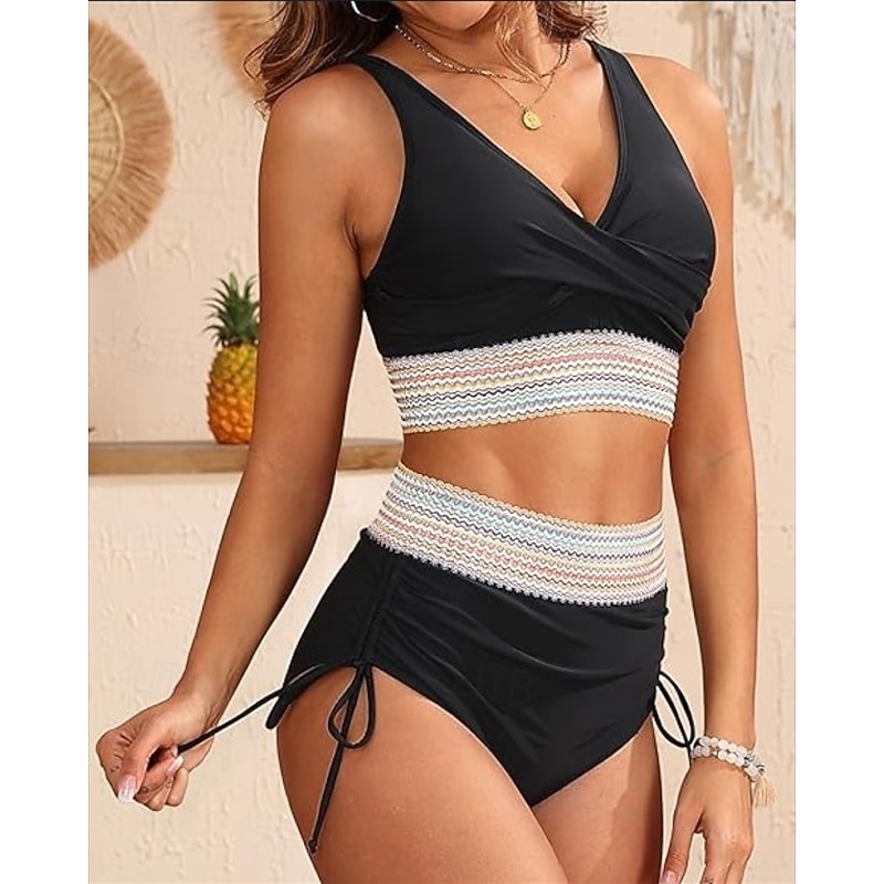Women's Swimwear Tankini Swimsuit Crochet Backless Beach Wear Boho Solid Color Plain Plunge Sleeveless Bathing Suits3